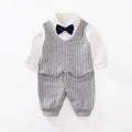 Cotton baby jumpsuit in navy blue gentleman style for spring and autumn wear.