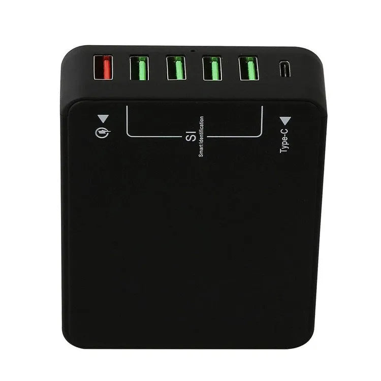 Black multi-port USB mobile phone charger with direct charging 8000mA output