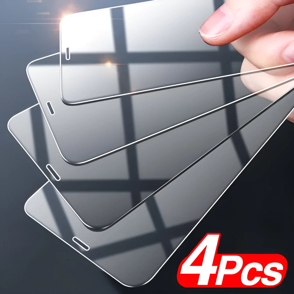 Four-pack tempered glass iPhone screen protectors with anti-blue light for full coverage protection