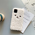Brown embroidered plush cartoon bear face on a flexible TPU iPhone phone case.
