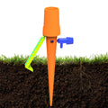 Set of 10 plastic plant watering spikes, 5 green and 5 orange, each 16.5cm x 3cm for garden pots.