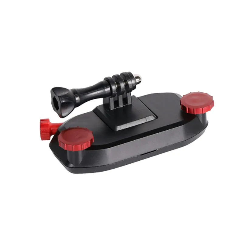 Plastic sports camera shoulder strap buckle in blue and red colour options showing clip mechanism