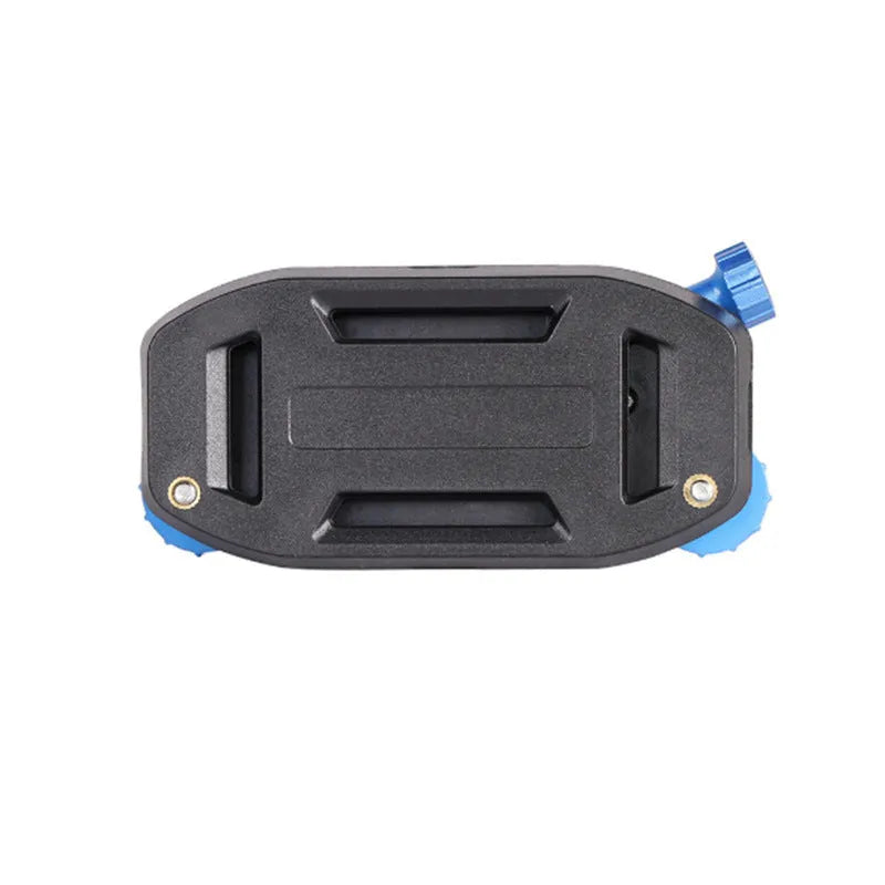 Plastic sports camera shoulder strap buckle in blue and red colour options showing clip mechanism