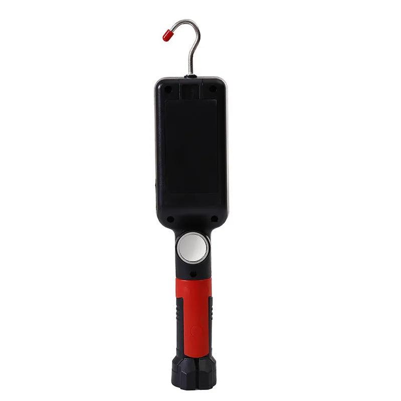 Black portable COB LED work light with magnetic hook and USB charging port