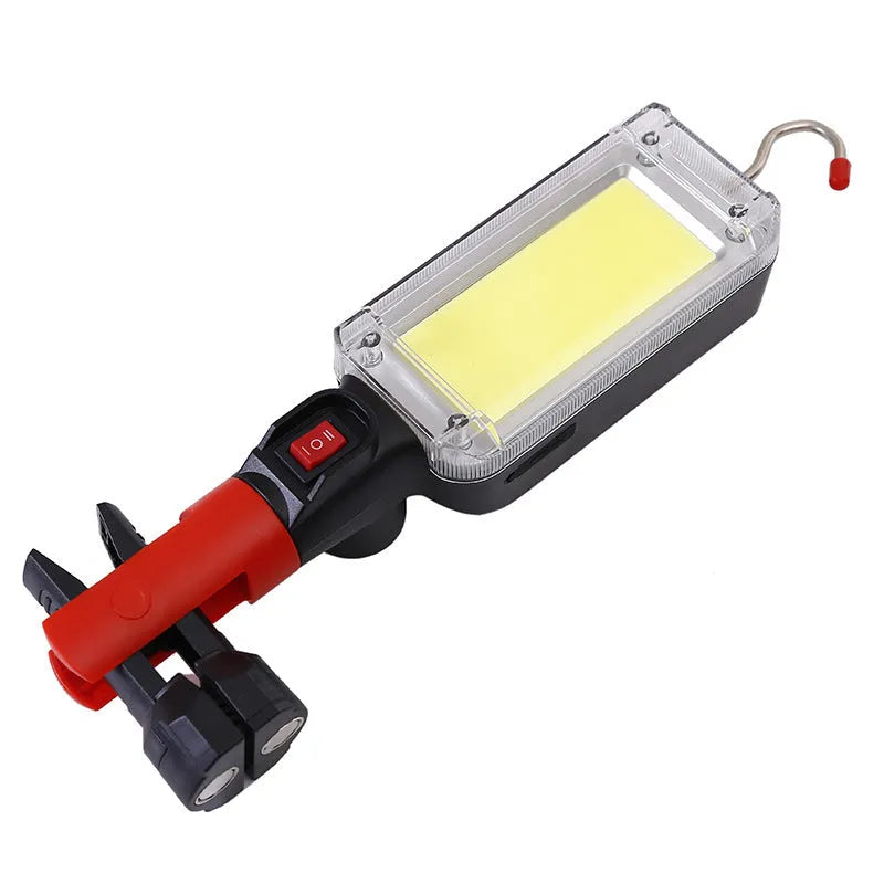 Black portable COB LED work light with magnetic hook and USB charging port