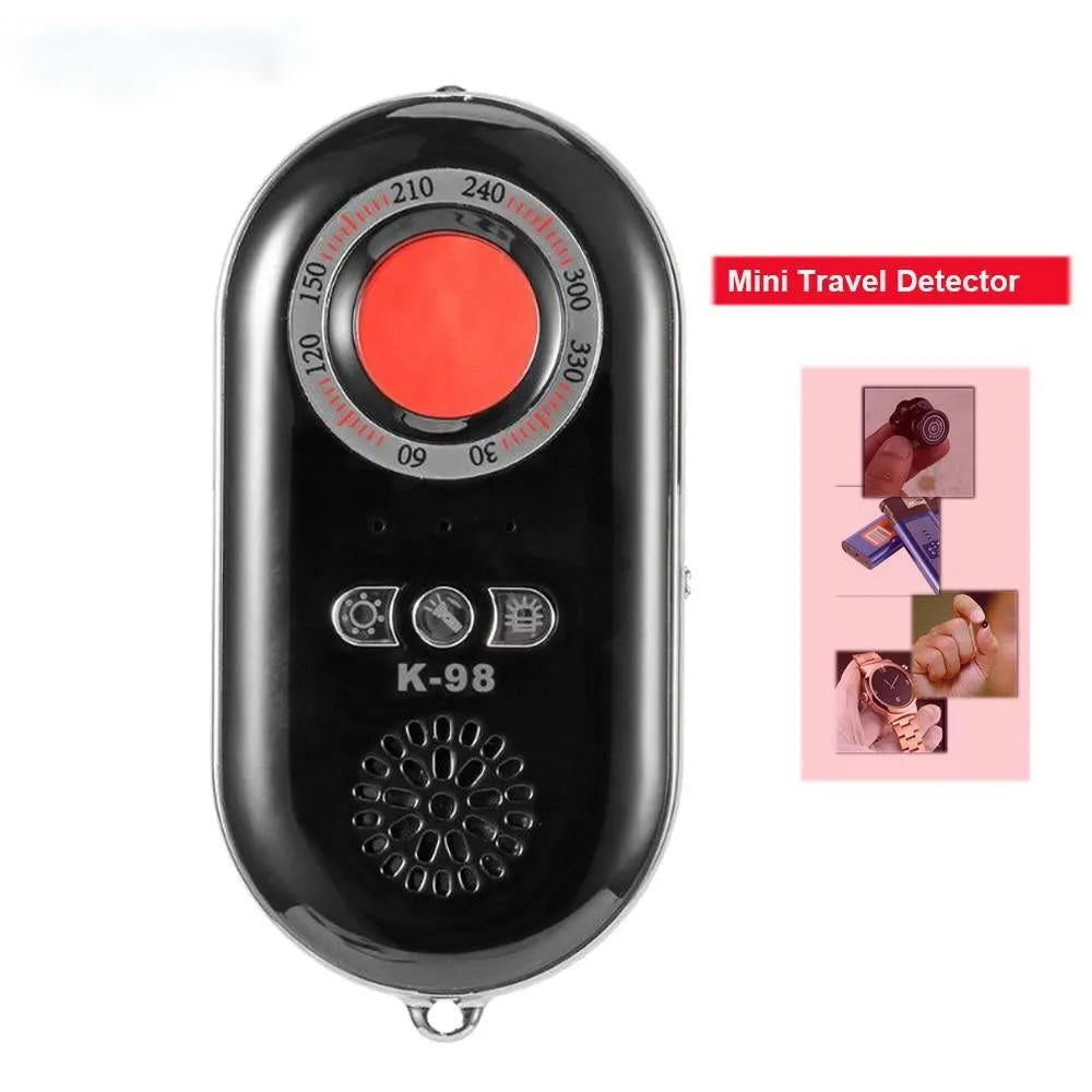 Compact wireless signal detector measuring 85mm with vibration alarm for travel security