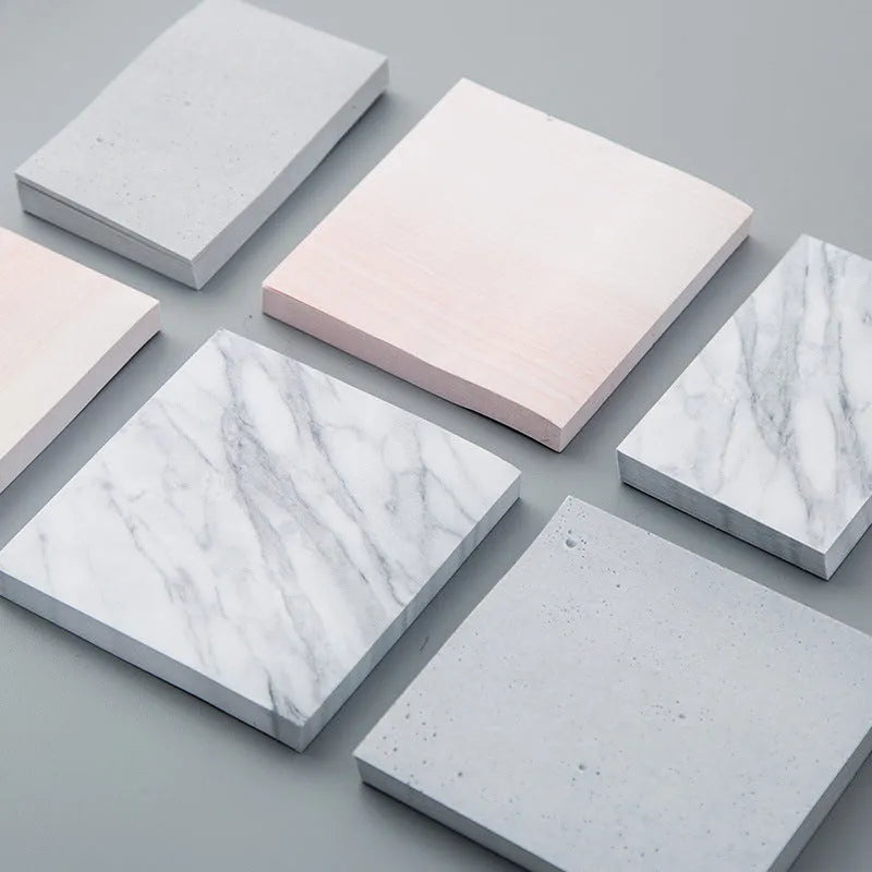Lingyi cartoon sticky note paper in cement grey, marble and texture red, tearable self-adhesive sheets, Big and Small sizes