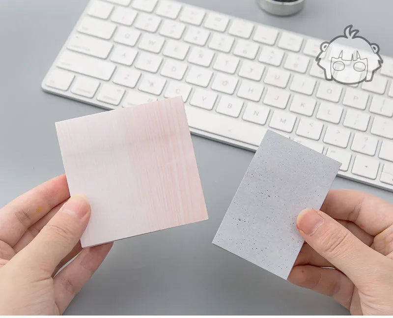 Lingyi cartoon sticky note paper in cement grey, marble and texture red, tearable self-adhesive sheets, Big and Small sizes
