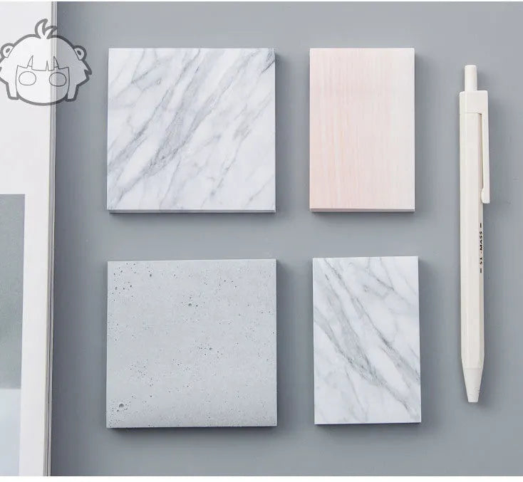 Lingyi cartoon sticky note paper in cement grey, marble and texture red, tearable self-adhesive sheets, Big and Small sizes