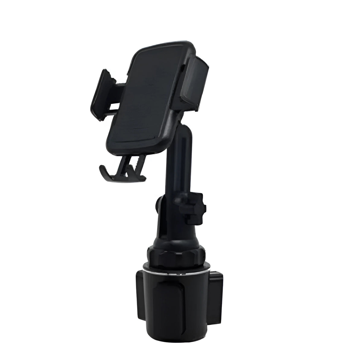 Black ABS plastic car phone holder with 360-degree rotation and adjustable height on a car air vent.