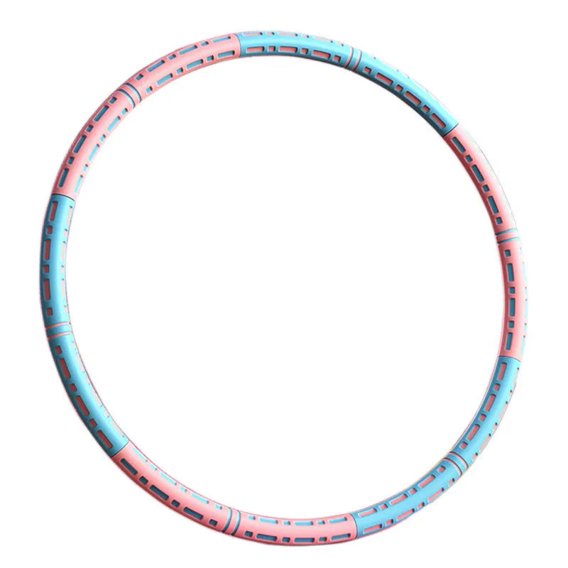 Removable fitness hula hoop with stainless steel tube, foam surface and bump massage floating point, 90cm outer diameter, six sections.