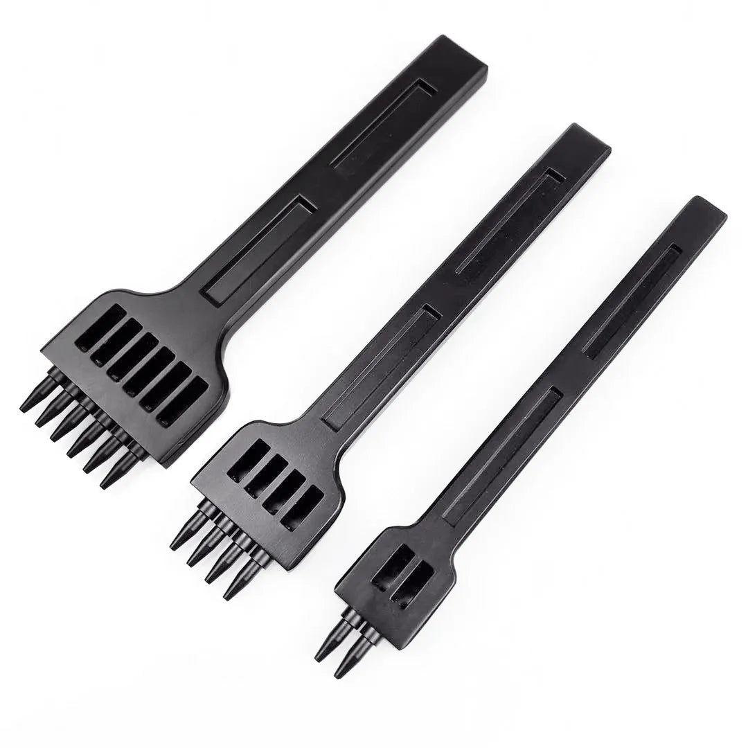 Black manual leather round hole punching tool with multiple tooth row configurations