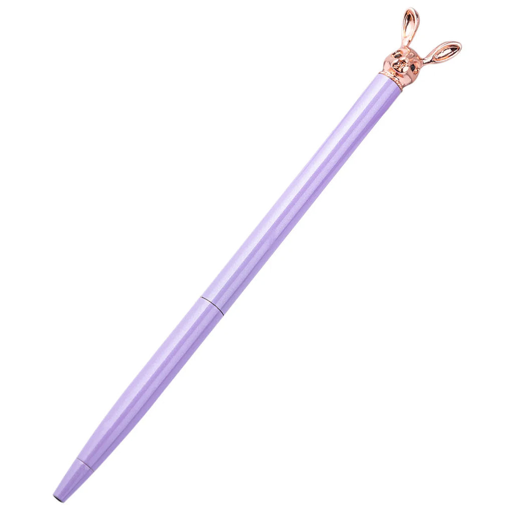 Korean fashion rabbit metal ballpoint pen rotating design 1.0mm bullet tip in rose gold