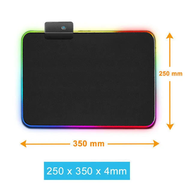 Luminous RGB mouse pad with LED lighting in 300x800mm size on a desk