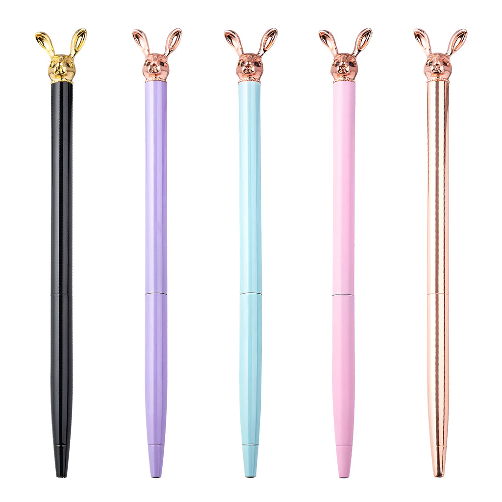 Korean fashion rabbit metal ballpoint pen rotating design 1.0mm bullet tip in rose gold