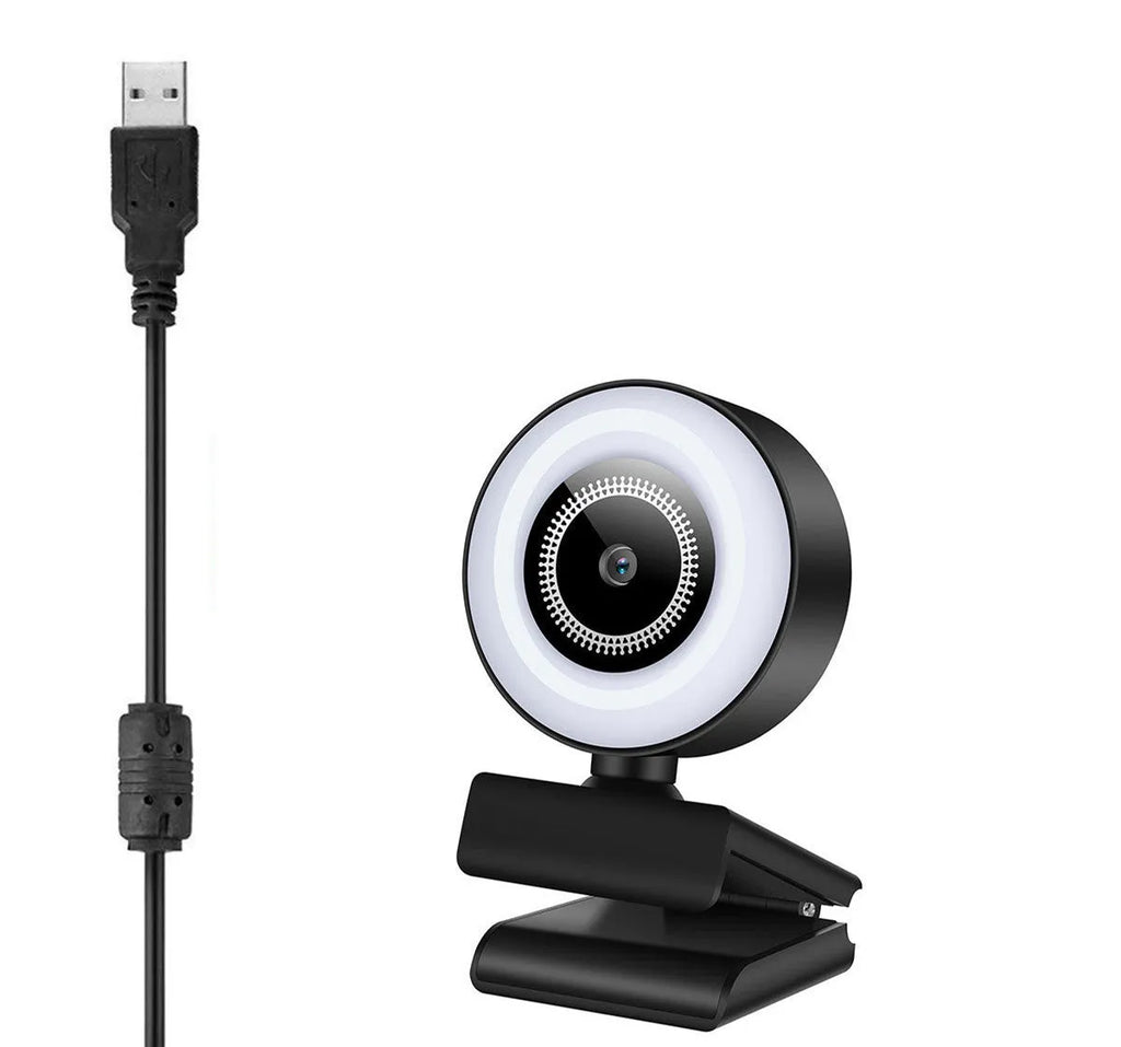 USB computer camera with integrated LED lighting ring around lens
