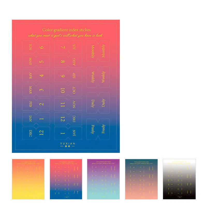 Ten sheets of gradient Morandi colour label stickers in an Elegant palette.