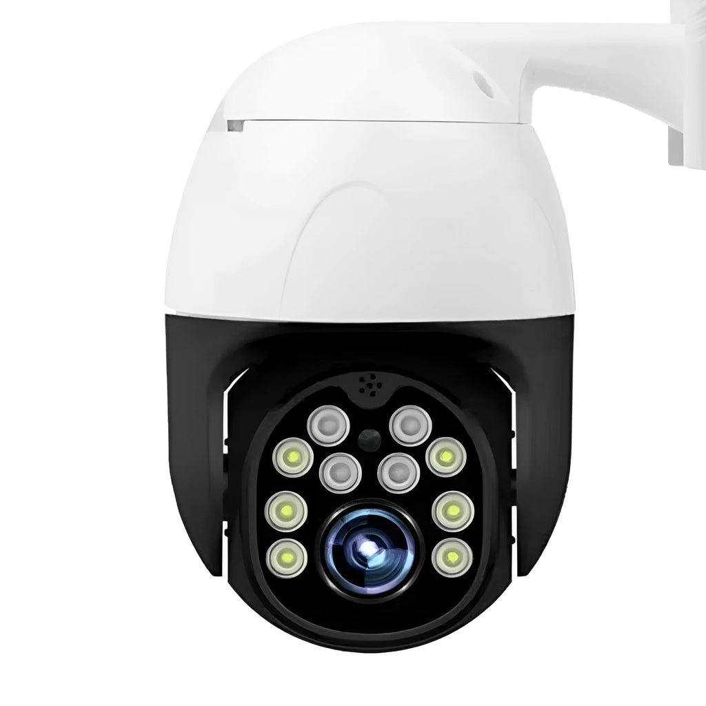 Black 1080P wireless outdoor security camera with 3.6mm lens, 355° PTZ, and 50m infrared
