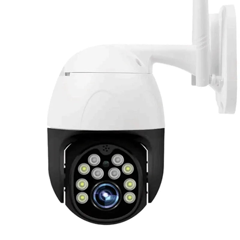 Black 1080P wireless outdoor security camera with 3.6mm lens, 355° PTZ, and 50m infrared