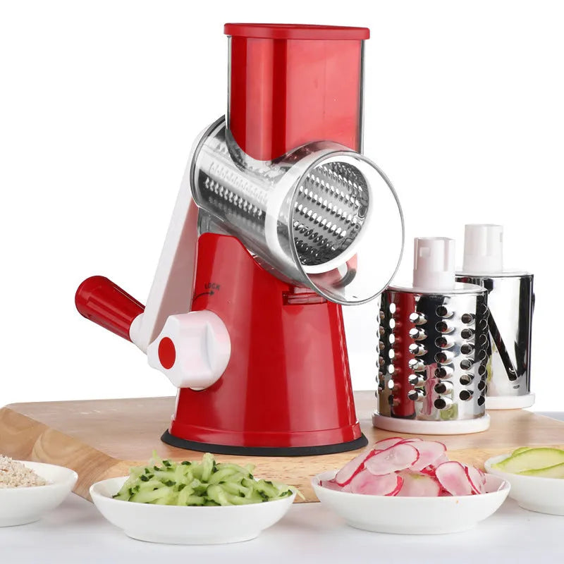 Multi-function food processor vegetable chopper with suction cup base in kitchen