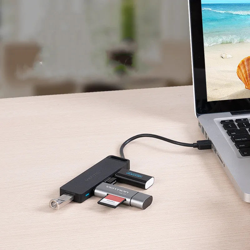 CHM Series USB 2.0 to 4-port hub cable 0.5m black with Micro USB power input