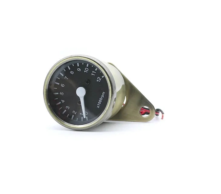 Bronze metal shell mechanical tachometer with glass face and LED backlight for 12V motorcycles