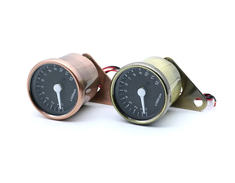 Bronze metal shell mechanical tachometer with glass face and LED backlight for 12V motorcycles