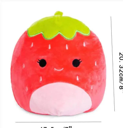 Strawberry plush toy doll with short plush fabric in 20cm height on white background