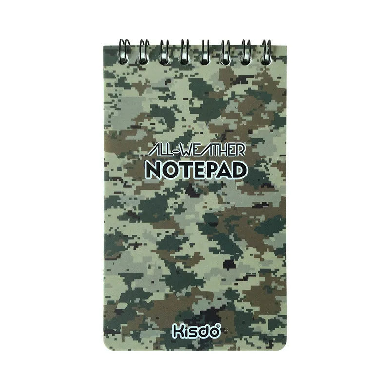 Spiral-bound waterproof office notebook in camouflage colour with stone paper pages