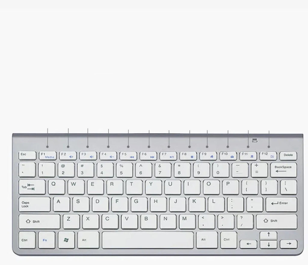 Portable 2.4G wireless keyboard and mouse set in black, gold, or silver, 283 x 122 x 10 mm, USB and Bluetooth compatible.