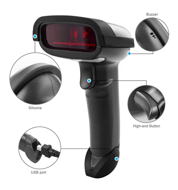 Black wireless handheld laser barcode scanner with USB interface