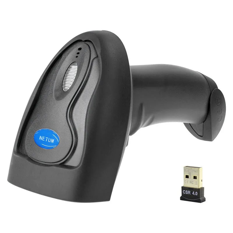 Black wireless handheld laser barcode scanner with USB interface
