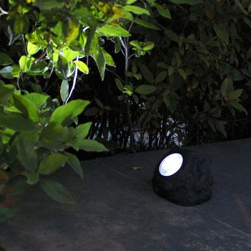 Black simulation stone solar garden light with IP65 rating and 5W LED for outdoor courtyard use