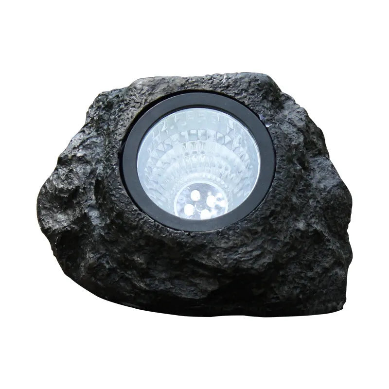 Black simulation stone solar garden light with IP65 rating and 5W LED for outdoor courtyard use
