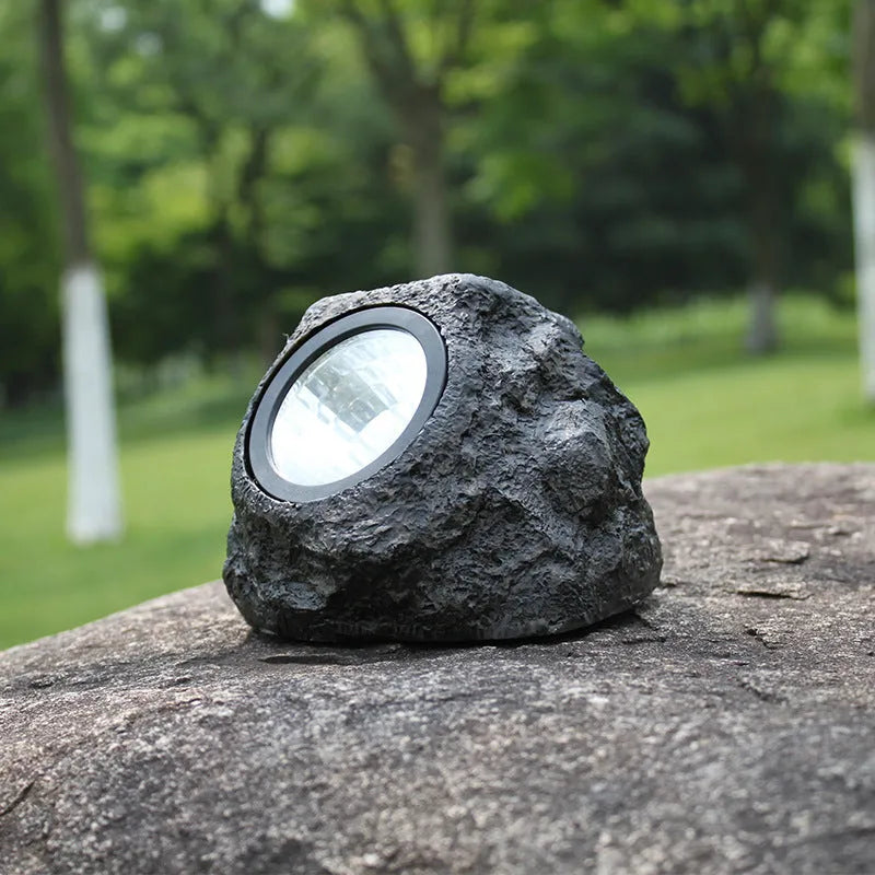 Black simulation stone solar garden light with IP65 rating and 5W LED for outdoor courtyard use