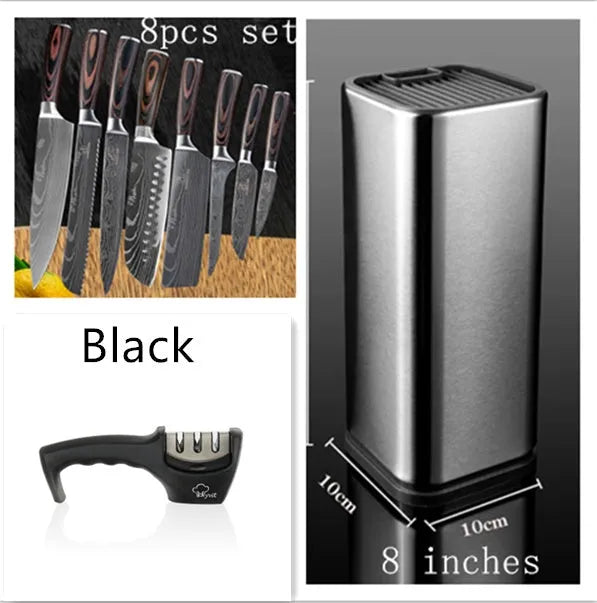 Kitchen chef knife with laser Damascus pattern on 5Cr15 steel blade and colour steel handle
