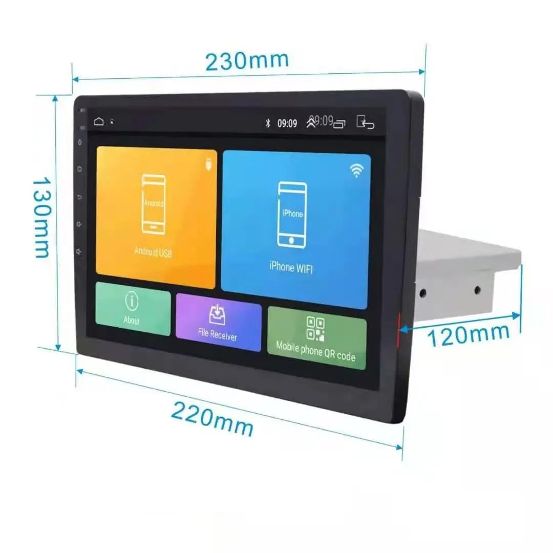 Black Android car navigator with large rotating LCD screen for GM vehicles