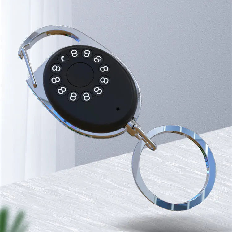 Black Bluetooth anti-lost tracker with keychain, compatible with iPhone, two-way alarm and selfie remote, 35x55x90mm