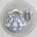 Cotton floral baby summer dress with strap skirt in blue, pink, or yellow, sizes 70cm to 100cm