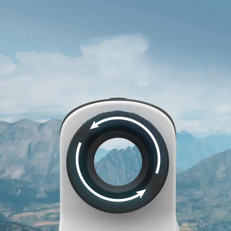 Golf laser rangefinder telescope showing distance measurement display with multiple model options