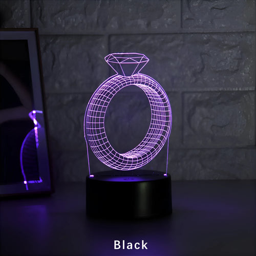 3D LED night light projecting illuminated diamond ring image with colour changing effects