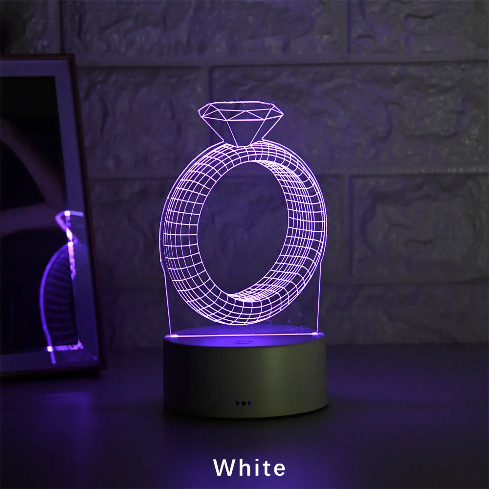 3D LED night light projecting illuminated diamond ring image with colour changing effects