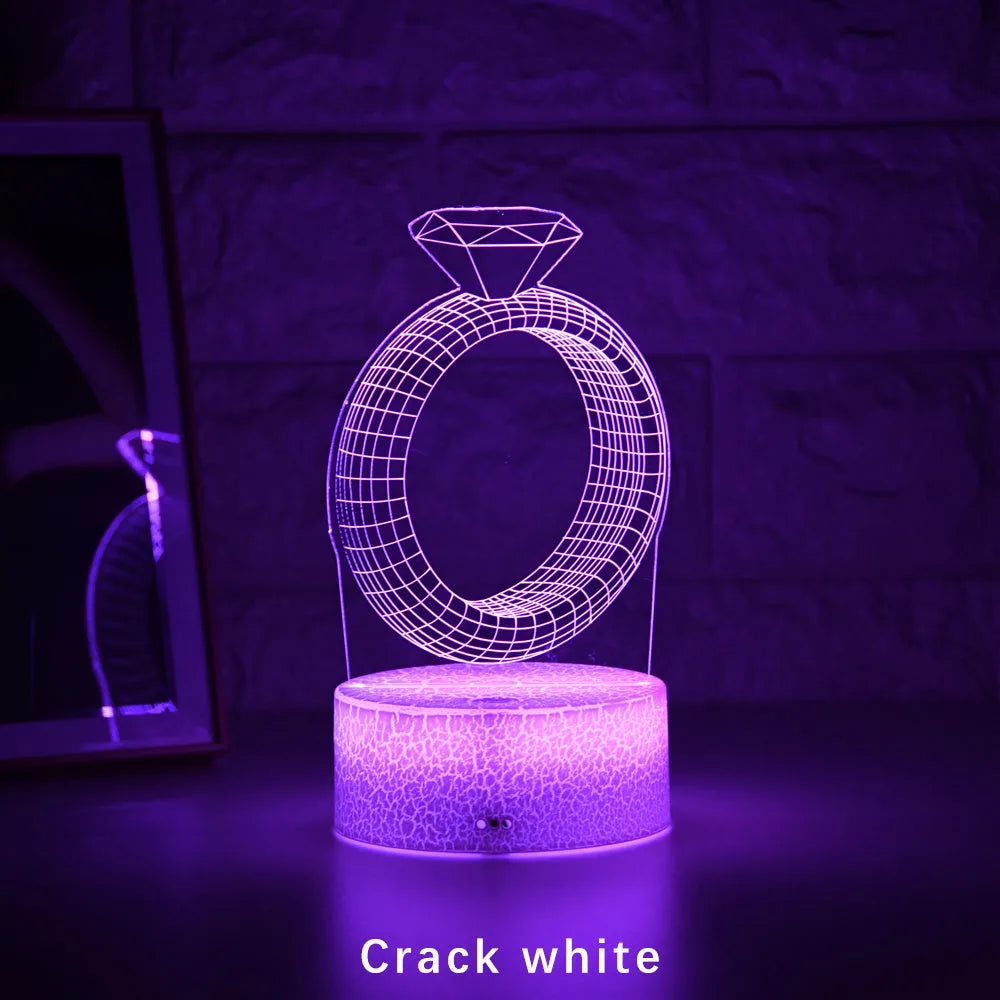 3D LED night light projecting illuminated diamond ring image with colour changing effects