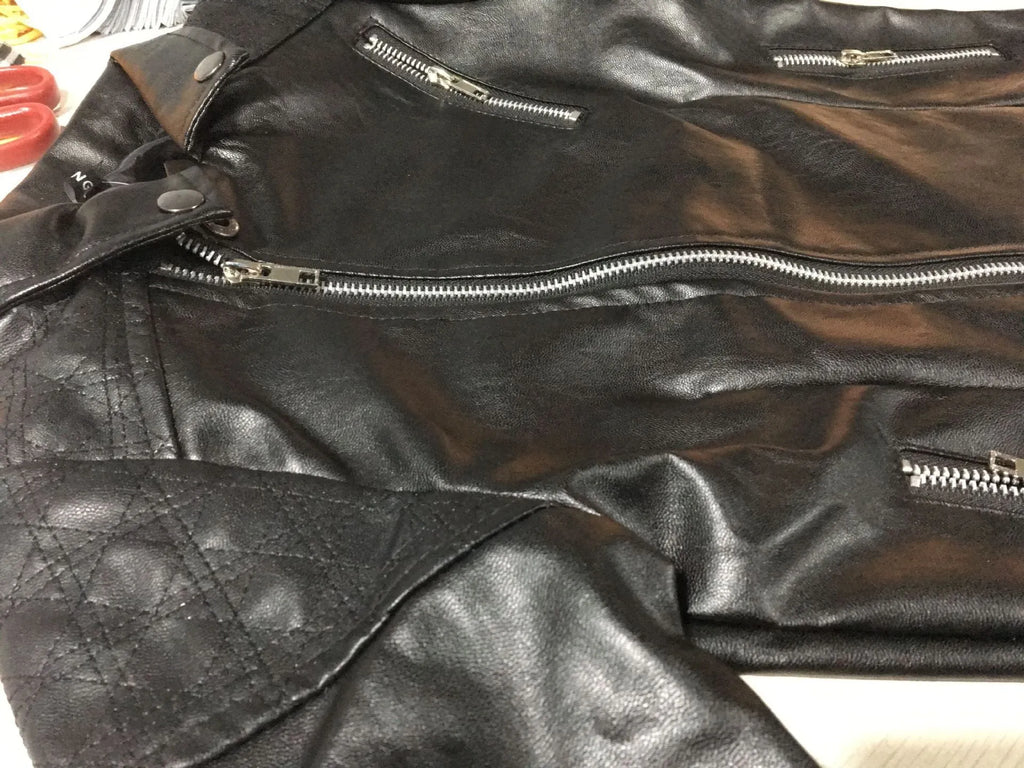 Black children's PU leather motorcycle jacket with lapel collar, short autumn coat, sizes 90cm to 130cm