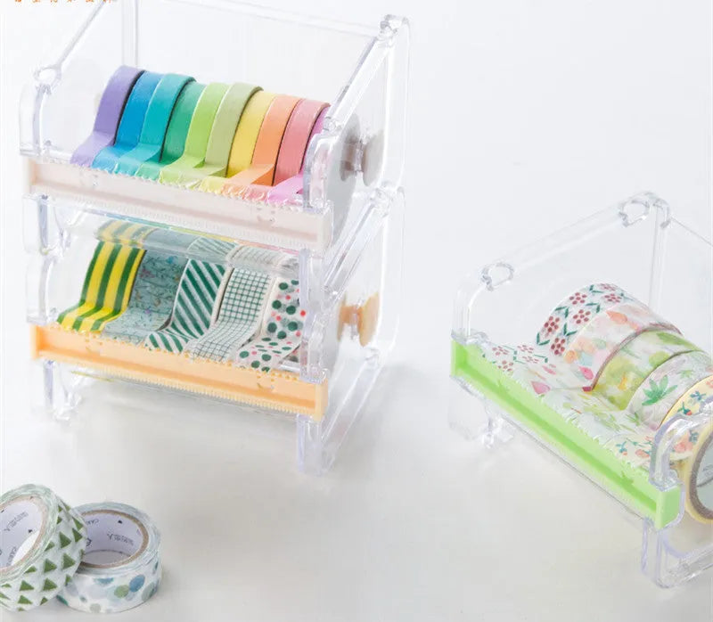 Fante plastic desktop tape cutter and storage box, 10.3x9.1x7.1cm, in beige, green, or yellow
