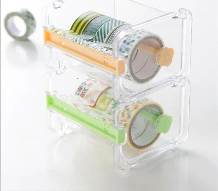 Fante plastic desktop tape cutter and storage box, 10.3x9.1x7.1cm, in beige, green, or yellow