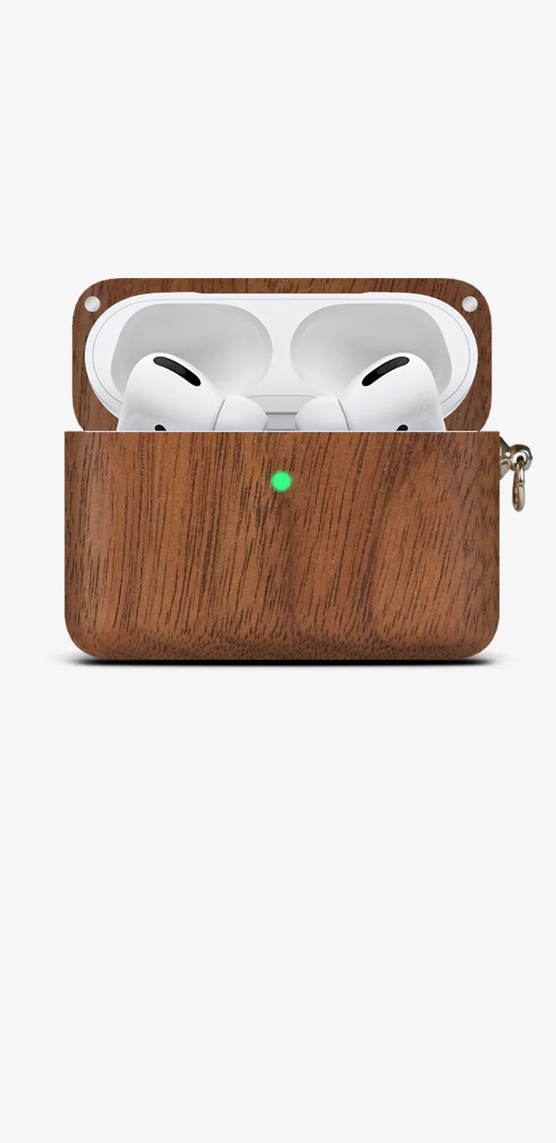 Solid wood hard shell earphone sleeve for Bluetooth wireless earphones in natural wood finish