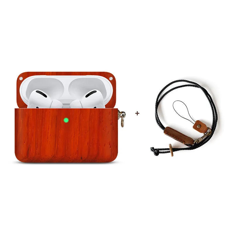 Solid wood hard shell earphone sleeve for Bluetooth wireless earphones in natural wood finish