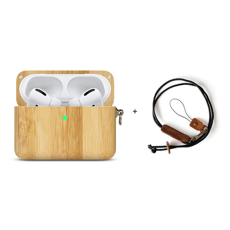 Solid wood hard shell earphone sleeve for Bluetooth wireless earphones in natural wood finish