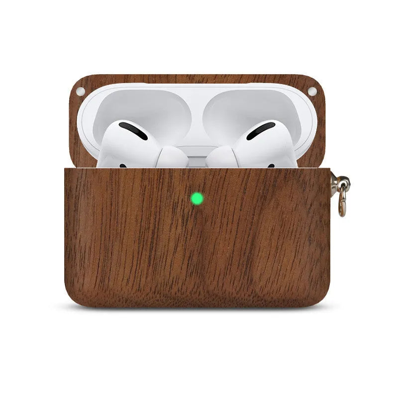 Solid wood hard shell earphone sleeve for Bluetooth wireless earphones in natural wood finish